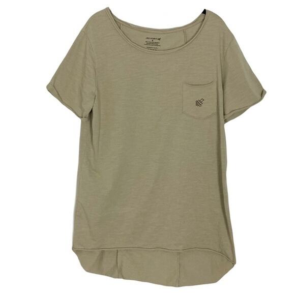 NWOT JED NORTH T-shirt Men M Cotton Spandex High Low Short Sleeve Beige - Picture 1 of 3